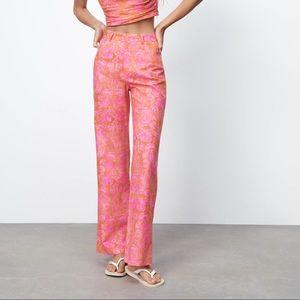 Zara Full Length Linen Blend Pants in Geranium